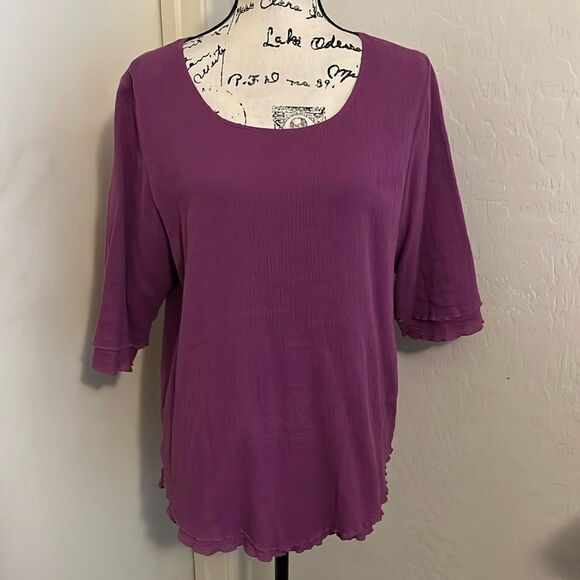Soft Surroundings Boho Purple Ruffle Hem Tunic Top Casual Feminine Contemporary - Picture 1 of 11